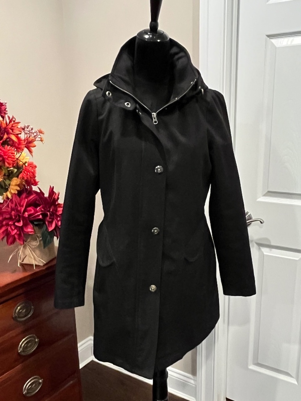 Kristen Black Black Full Zip Hooded Parka Jacket M